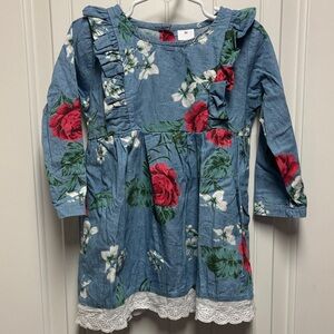 PatPat Blue Floral Dress with Lace Trim